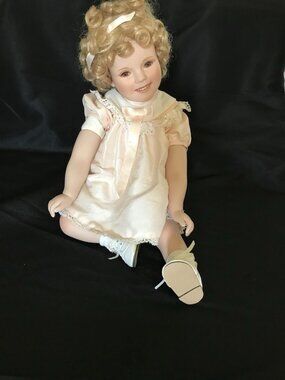 Shirley Temple Doll MBI Vintage Blonde Curls Pink  Dress Porcelain Style 12”